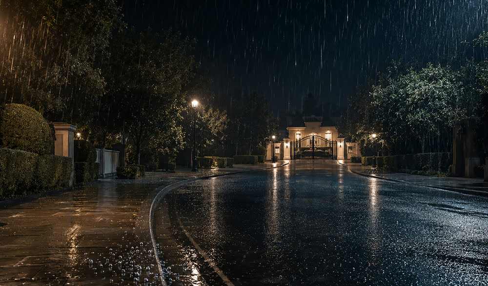 《大小姐归来，飒翻全场》场景概念图：雨夜马路